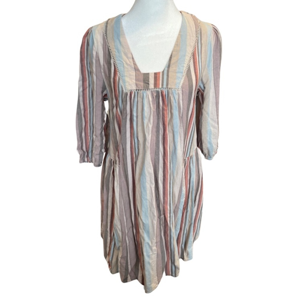Knox Rose muted colors linen blend striped dress/long shirt S